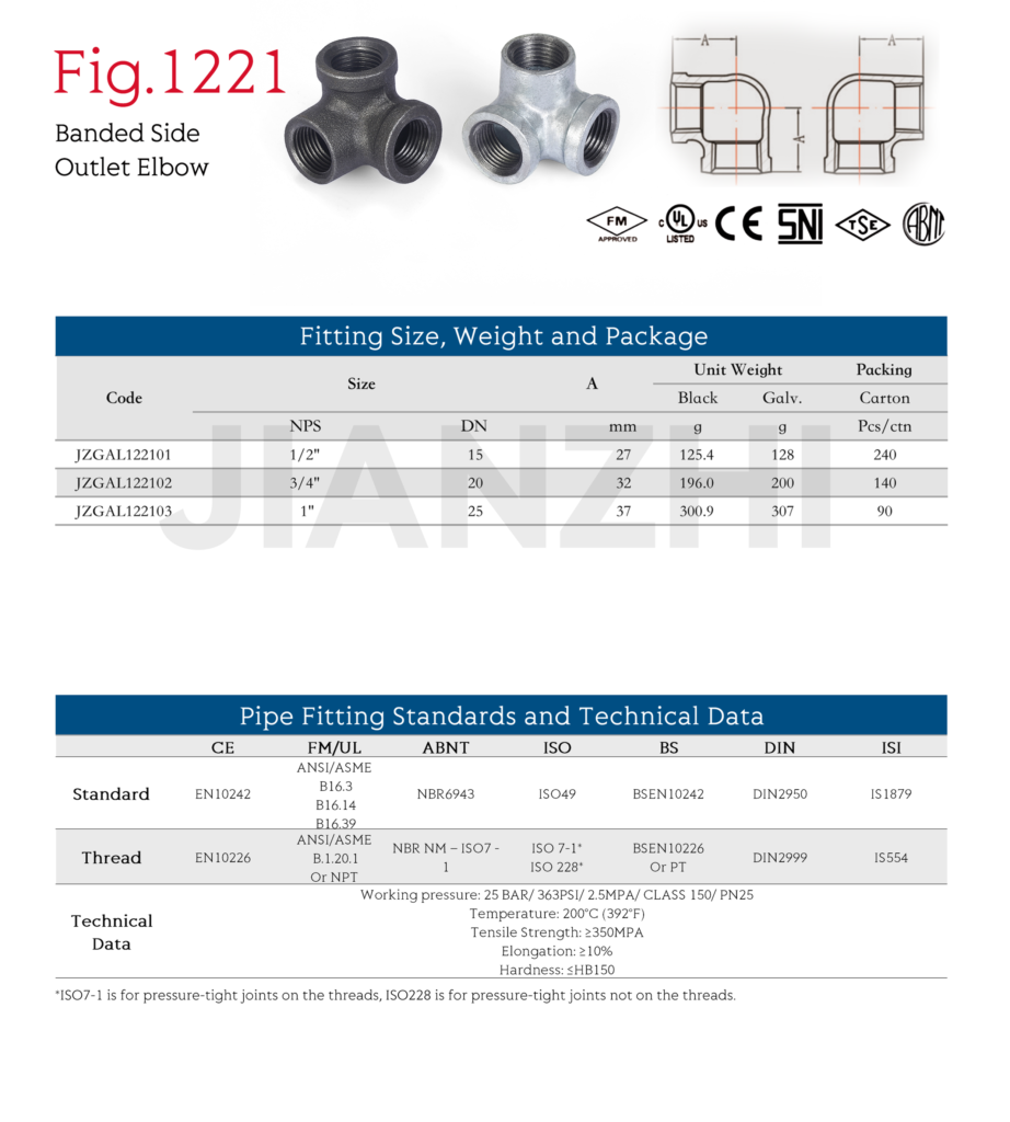 3 way black pipe fittings-Side Outlet Elbow